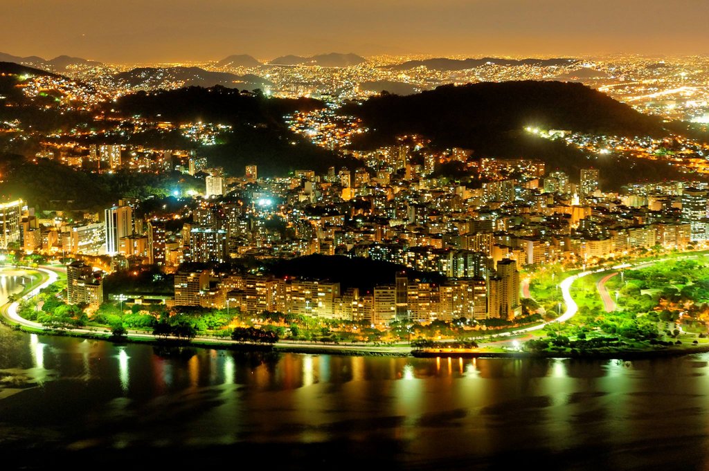 A night view from Pao de Acucar, Rio de Janeiro, Brazil.