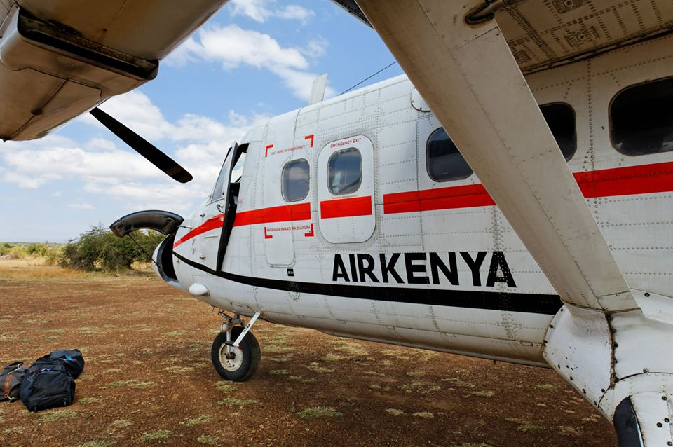 Dash 6 at Ol Seki airstrip, Naboisho Private Conservancy, Masai Mara ecosystem, Kenya