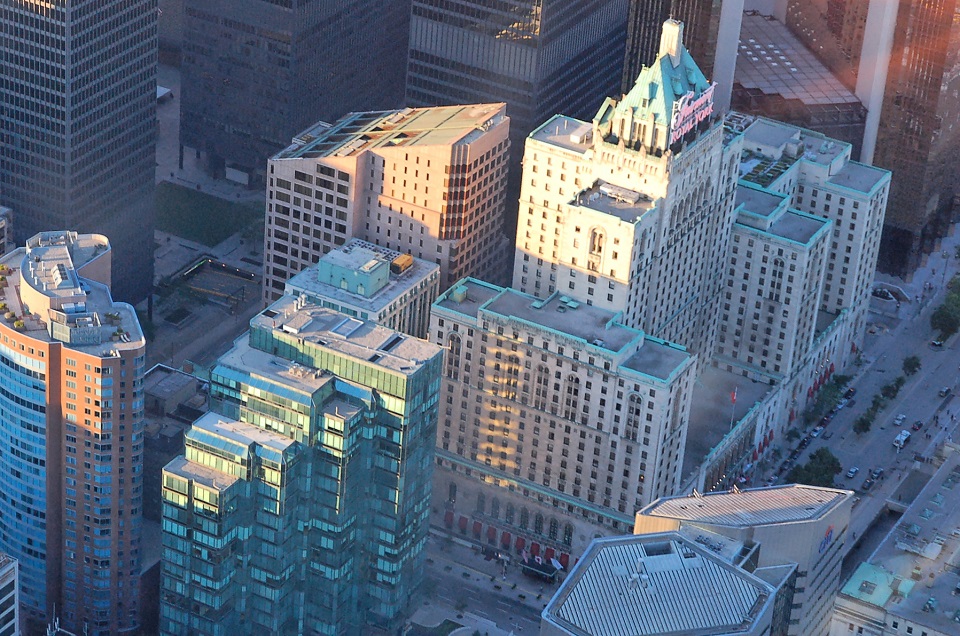 Fairmont Royal York Hotel as seen from CN Tower, Toronto, ON