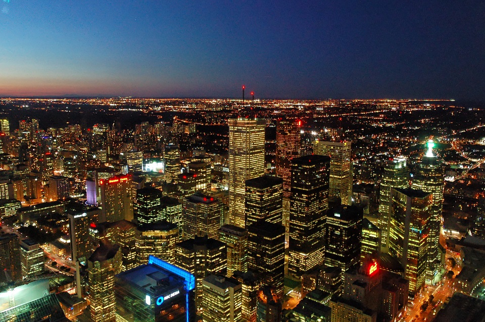 A night view from CN Tower, Toronto, ON