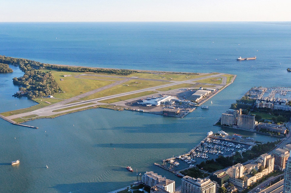 Billy Bishop Toronto City Airport (YTZ) as seen from CN Tower.