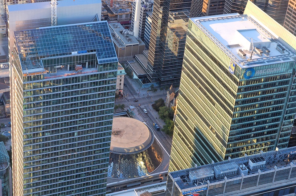 Roy Thomson Hall as seen from CN Tower, Toronto, ON