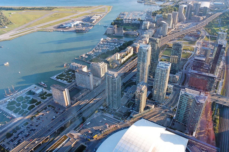 Toronto Harbor and Billy Bishop City Airport as seen from CN Tower