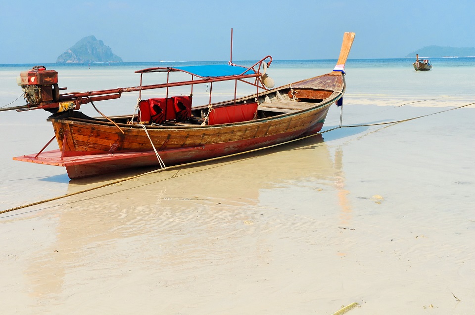 Longtail Boat at Low Tide, Phi Phi Islands, Thailand