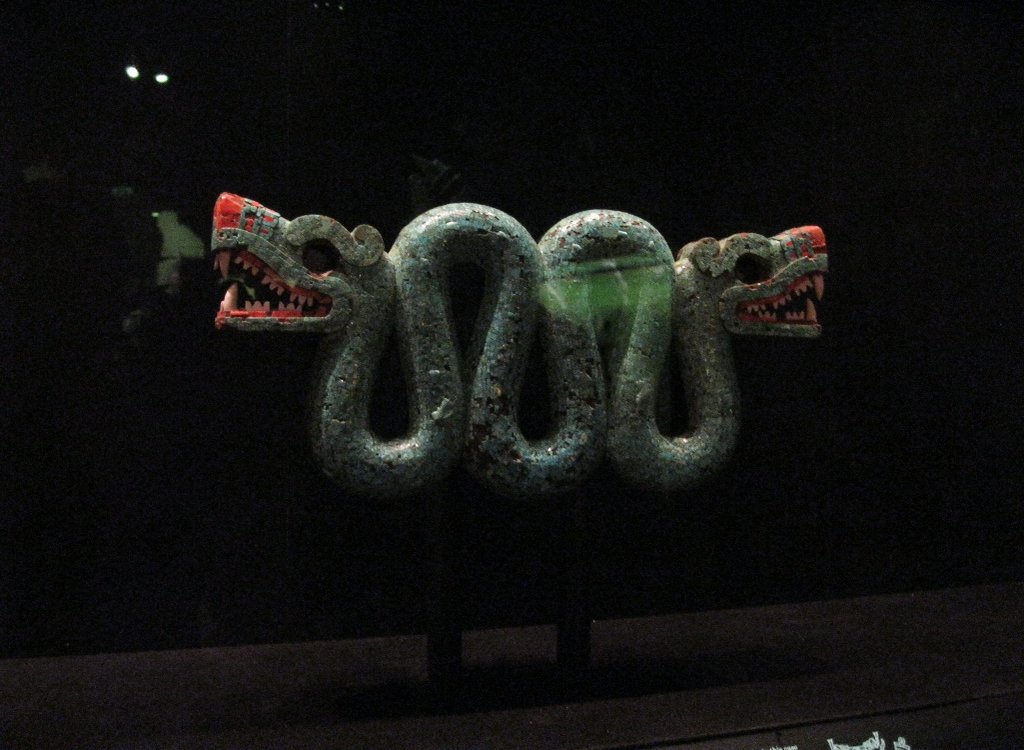 Aztec turquoise mosaic of a double-headed serpent