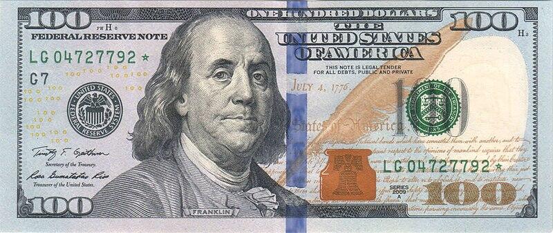 Файл:Obverse of the series 2009 $100 Federal Reserve Note.jpg – Уикипедия