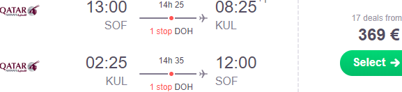 Cheap flights from Sofia to Kuala Lumpur on Qatar Airways from â¬369!