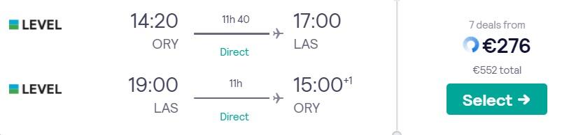 Direct flights from Paris to LAS VEGAS