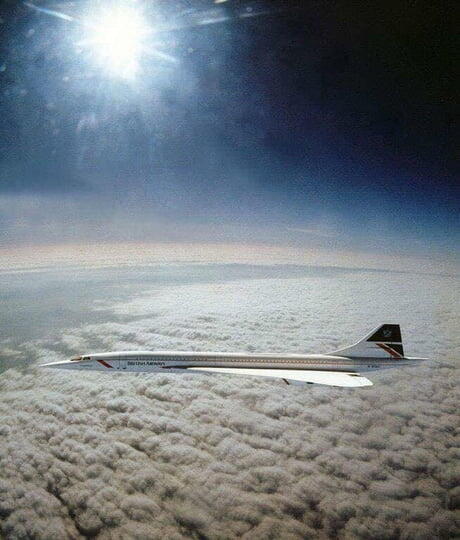 The only photograph ever captured of the Concorde Supersonic airliner flying at Mach 2 (1,350 mph), taken by the pilot of an RAF Tornado fighter jet in 1994.