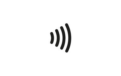 Black and white icon for contactless showing 4 curved lines starting small and getting bigger